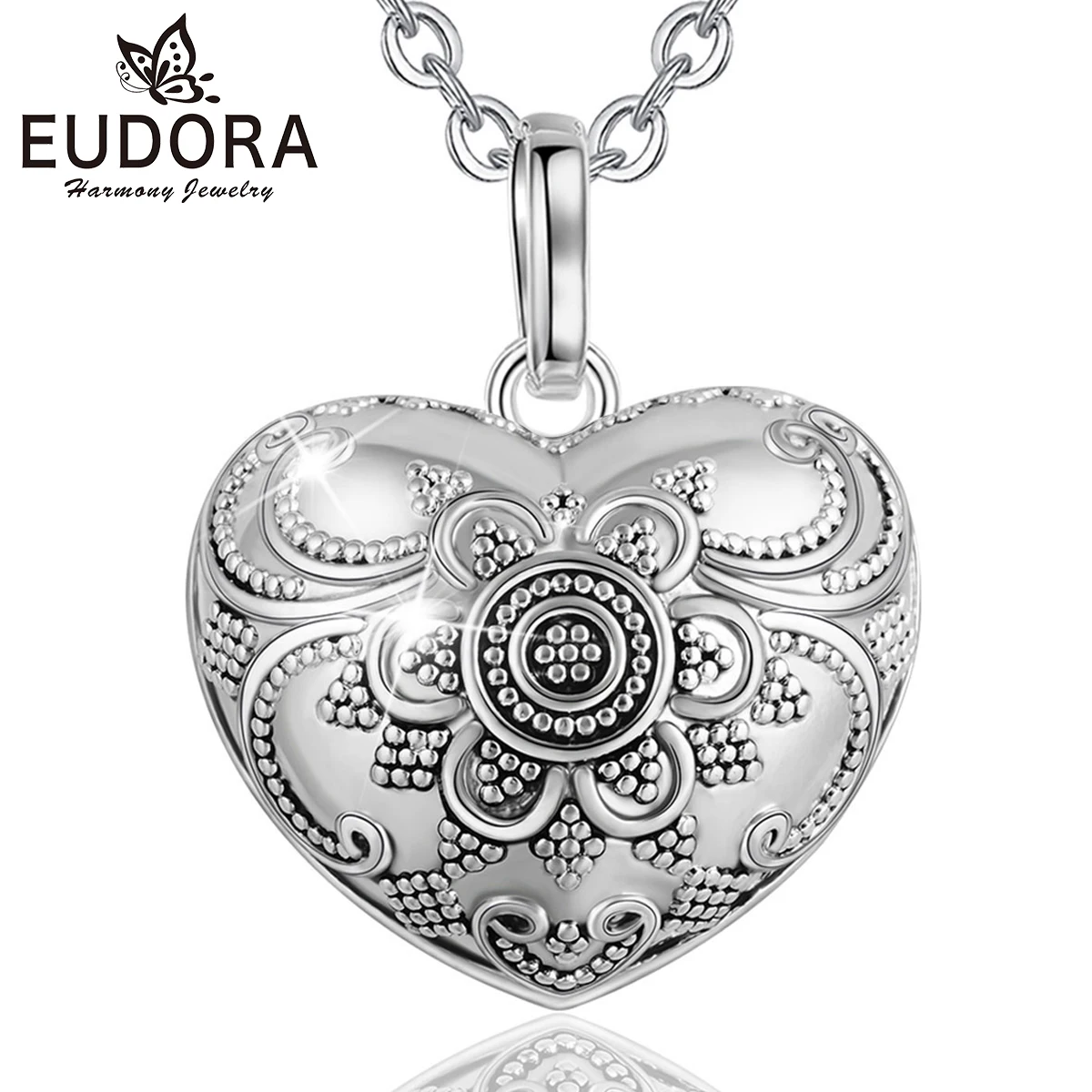 EUDORA-collar con colgante de bola de armonía con forma de corazón de 20mm, Bola de carillón de embarazo, colgante de Bola mexicana con sonido, joyería fina para mujer
