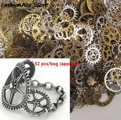 DIY Mixed Random Metal Gear Charms Wheel  Retro Antique Bronze Steampunk MovementGear Pendants Jewelry Accessories 50g (32pcs )