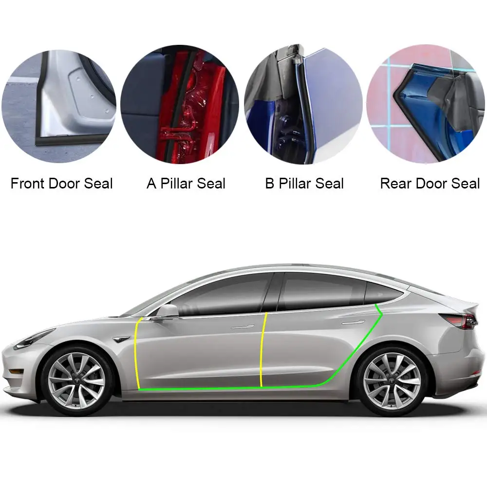 

8PCS Door Seal Kit for Tesla Model 3, Soundproof Wind Noise Reduction Car Door Trim Edge Moulding Rubber Weatherstrip Seal Strip