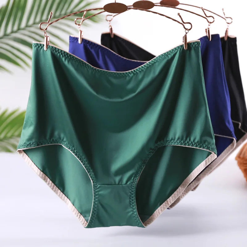 5XL Large Size Luxury Satin Seamless Panties Summer Spandex Solid Ultra-thin Ice Silk Underwear Mother\'s Lingeries Briefs  96