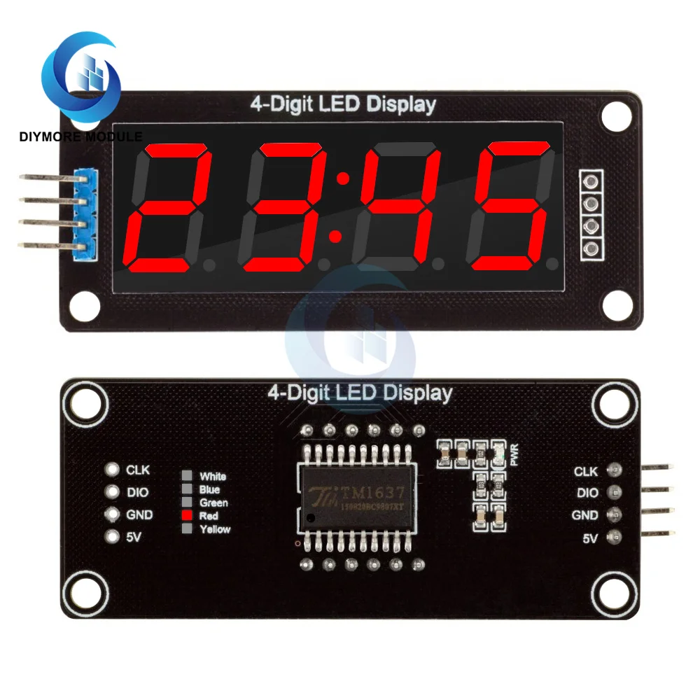 TM1637 4-Digit 7 Segments Digital LED Display Module 0.56 inch Display Tube Decimal Clock Double Dots Module Board for Arduino