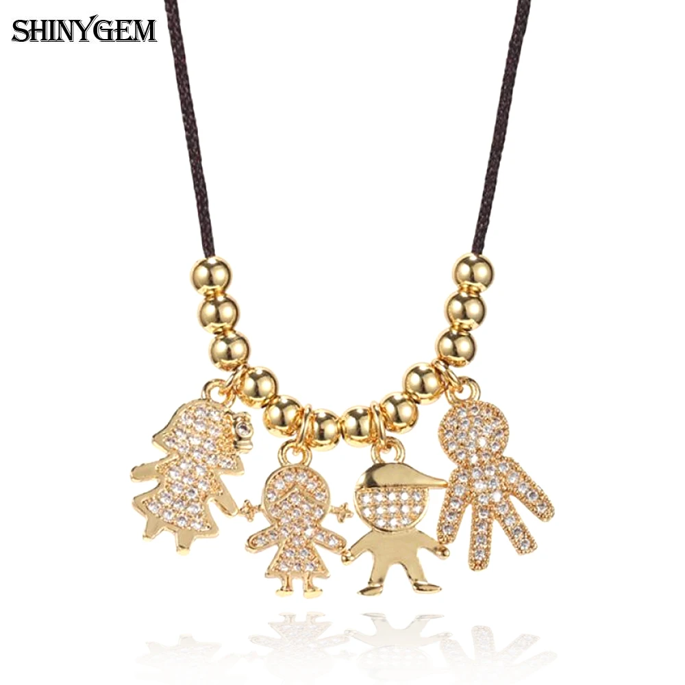 ShinyGem Women Pendant Necklaces Micro Pave Bling Zircon Family Members Charm Adjustable Rope Chain Birthday Gift for Girlfriend