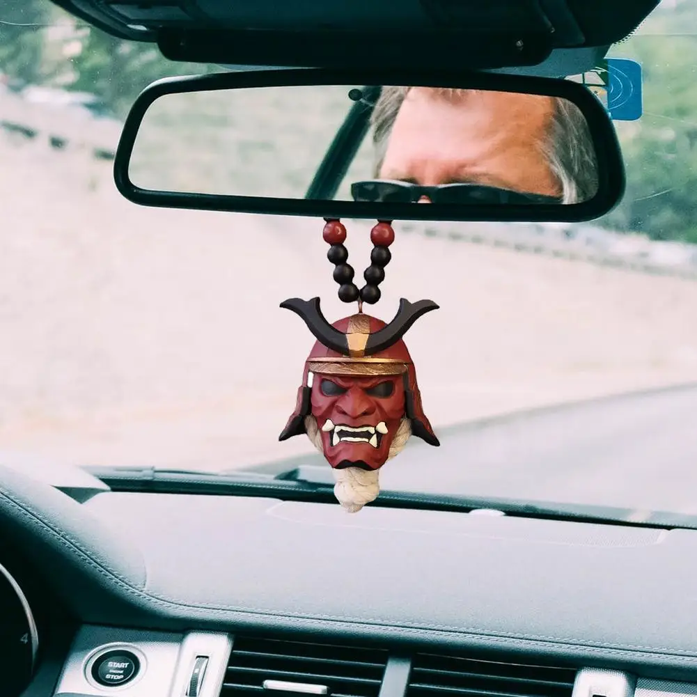 Pendentif de voiture avec casque de samouraï japonais, masque de samouraï Kabuto, miroir de vue arrière de voiture, décorations de voiture, cadeau d'halloween