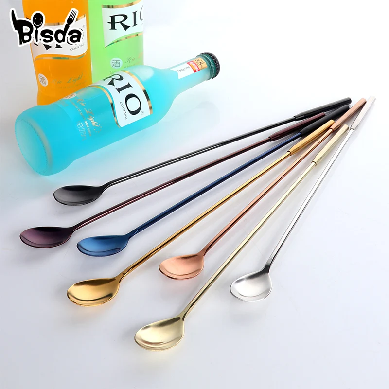 6/7Pcs Bar Spoon Stainless Steel Ice Spoon Long Handle Bar Accesories Drinking Cocktail Utensil Mixing Spoon Stirring Honey Tool