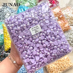 JUNAO 2 4 6 8 10 12 14mm Purple AB Flatback Pearl Half Round Rhinestones Beads Bulk Plastic Gems Pearl For Sticker DIY Crafts