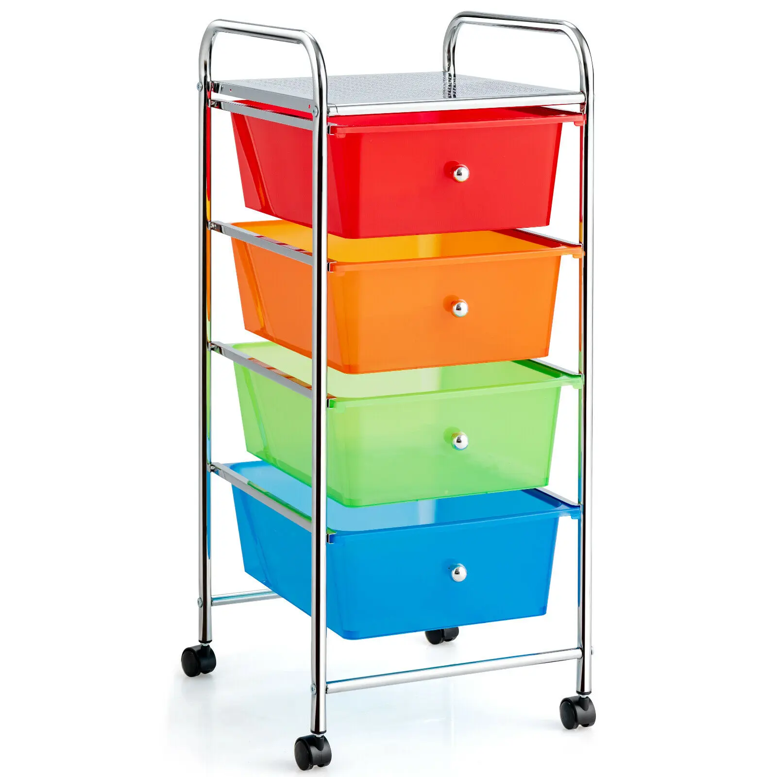 Costway 4-Drawer Cart Storage Bin Organizer Rolling w/Plastic Drawers Rainbow HW55240RB