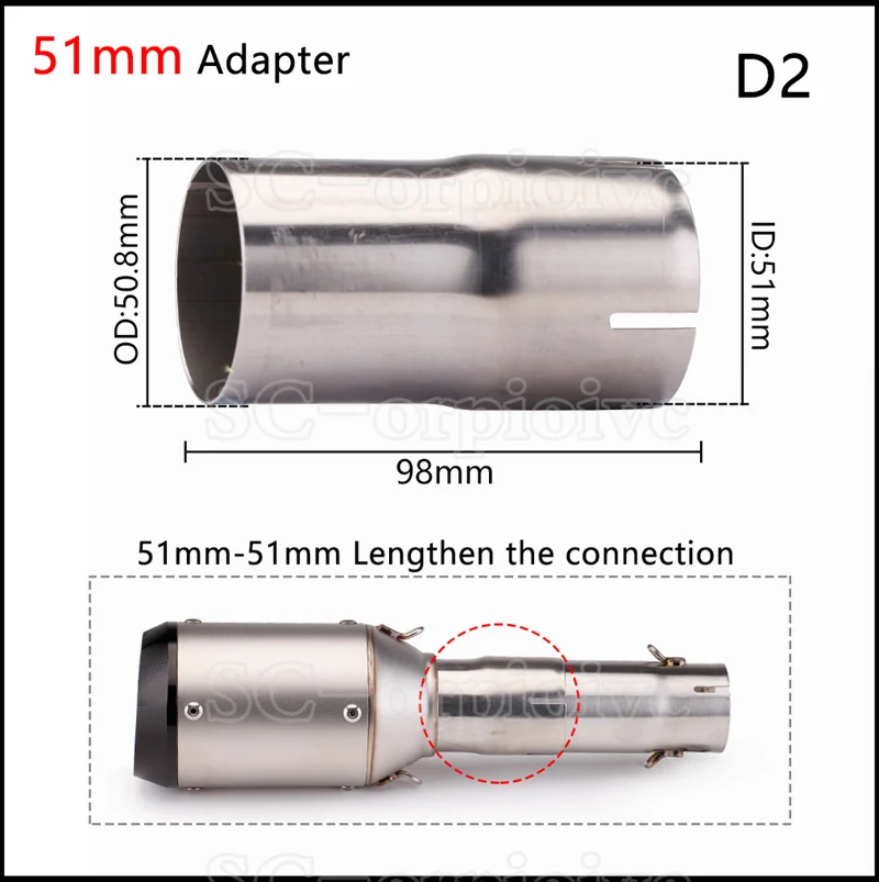 Motorcycle Exhaust Escape Pipe adapter 60-51mm 51-38mm connect Reducer extra Muffler Stainless Steel install accessory and tools