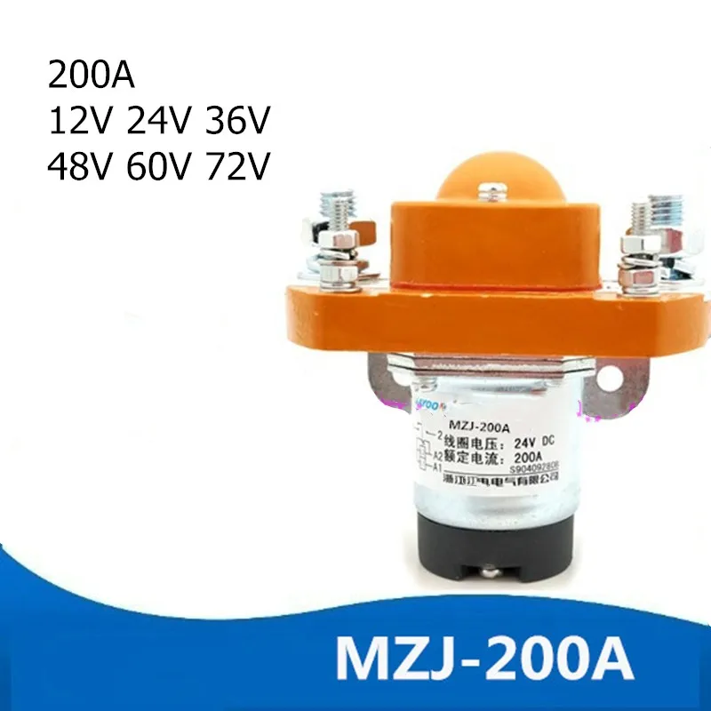 MZJ200A 1NO Normal-Open 12V 24V 36V 48V 60V 72V 200A DC Contactor for Motor Forklift Electromobile Grab Wehicle Car Winch