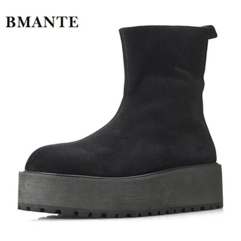 

Bmante Genuine Leather Suede Men Ankle Snow Boots Increased Thick Bottom Zipper Male Adult Shoes Trainers Sneaker Japanese Style