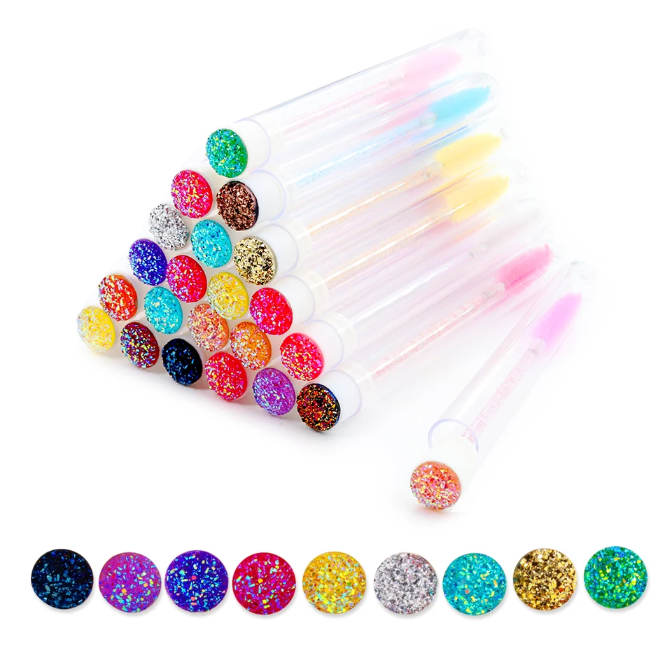 10PCS Reusable Eyebrow Brush Tube Disposable Diamond Eyelash Brush Lash Mascara Wands Replaceable Dust-proof Tube