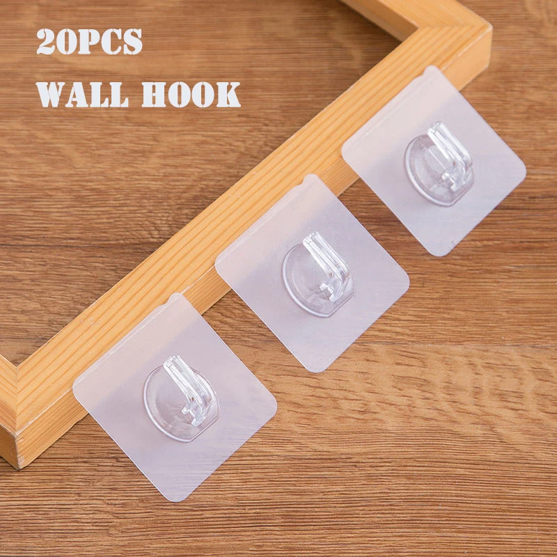 20Pcs Transparent Wall Hook Strong Self Adhesive Door Wall Hangers Hooks Suction Heavy Load Rack Cup Sucker for Kitchen Bathroom