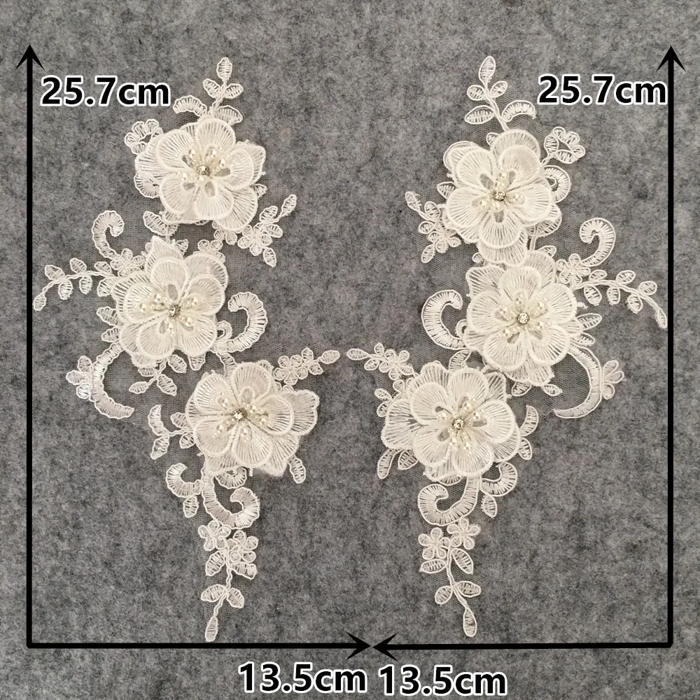 New arrive White 3D flower Embroidery Applique Lace Fabric Venise Sewing DIY Trim ABS pearl Lace Collar for Dresses Accessories