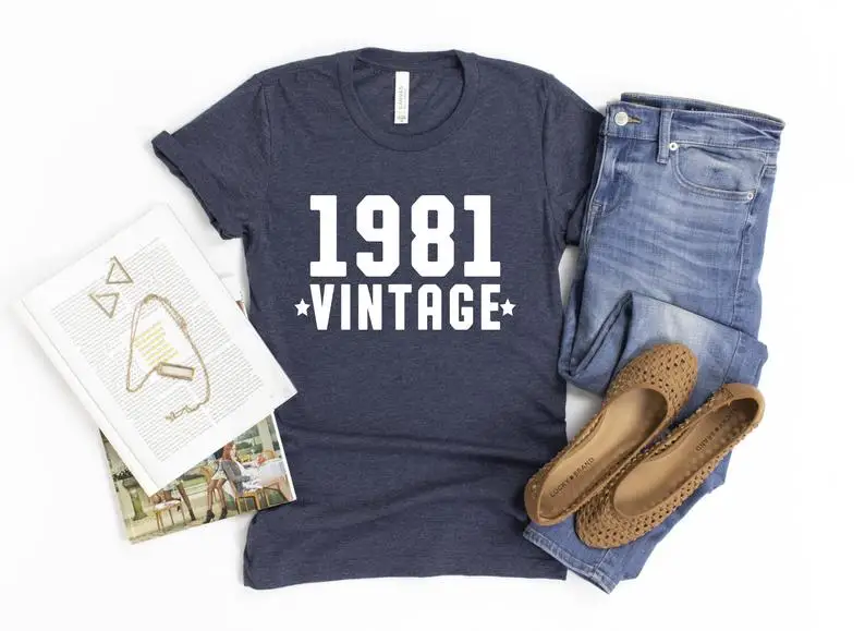 1981 Vintage Gift Birthday Retro Shirt Female Clothing 100% Cotton Funny Letter Women T-shirt Short Sleeve Top Tees harajuku y2k