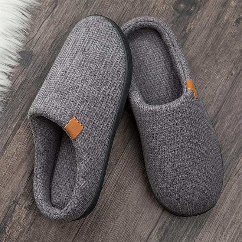 Men Slippers Memory Foam Slippers for Men Home 2022 Winter Non Slip Male House Shoes Stripe Couple Casual Indoor Plush Shoes