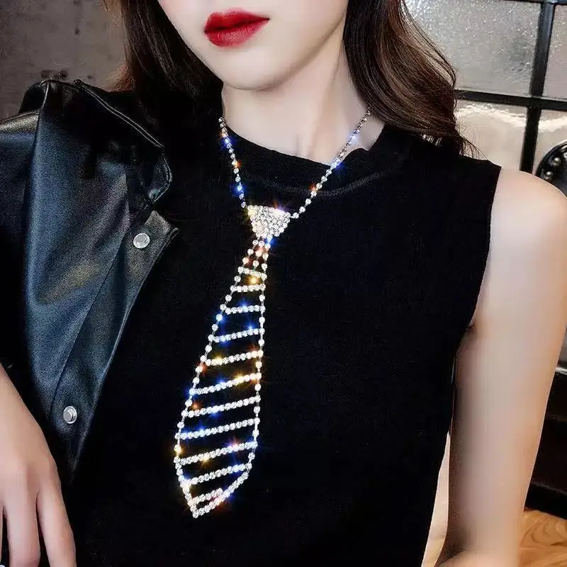 Fashion crystal women's necktie Necklace shiny Rhinestone matching clothing Necklace Party wear jewelry Christmas jewelry