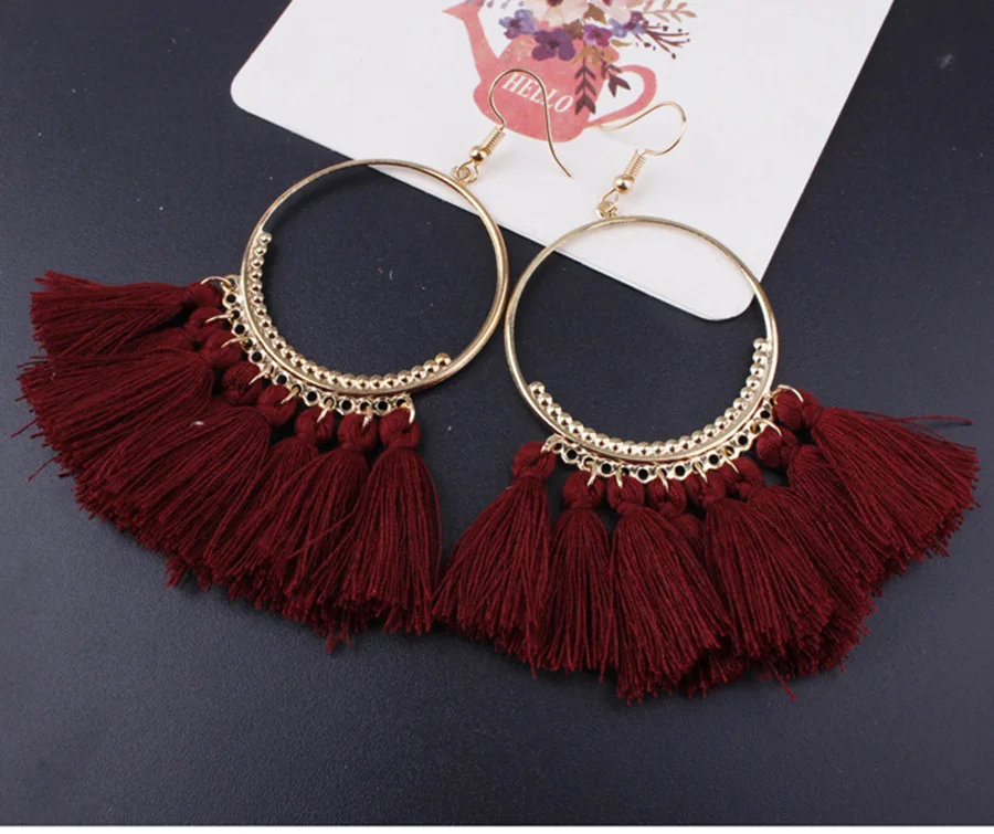 2020 3 Layered Bohemian Fransen Luxus Erklärung Quaste Ohrringe 2020 Boho Mode Schmuck Frauen Lange Tropfen Baumeln Ohrringe – Detail 31