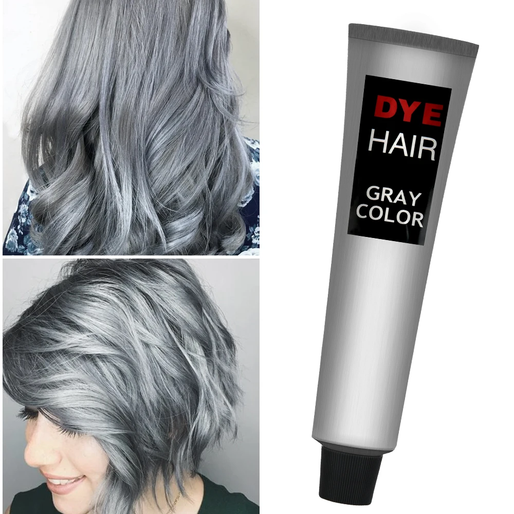 Permanent Gray Purple Hair Dye Cream Punk Style Nature Light Grey Silver Nourishing Hair Dye Color Cream Cosmetic Hair Care 100M