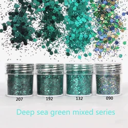 1Jar Nail Art Flake Deep Sea Green Mixed Series 3D Slice Holographic Mixed Glitter Sequins DIY Shinning  Iridescent Paillettes