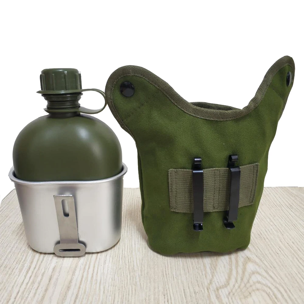

Outdoor US Army Type 78 Canteen With Canvas Cover Set Camping Kettle Water Bottle