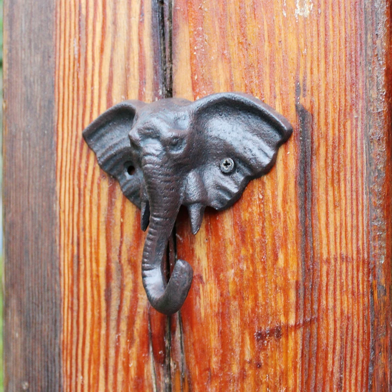 Vintage Elephant Head Cast Iron Wall Hook With 1 Hanger European Home Garden Wall Decorative Monkey Animal Figurines Wall Hooks - view 2