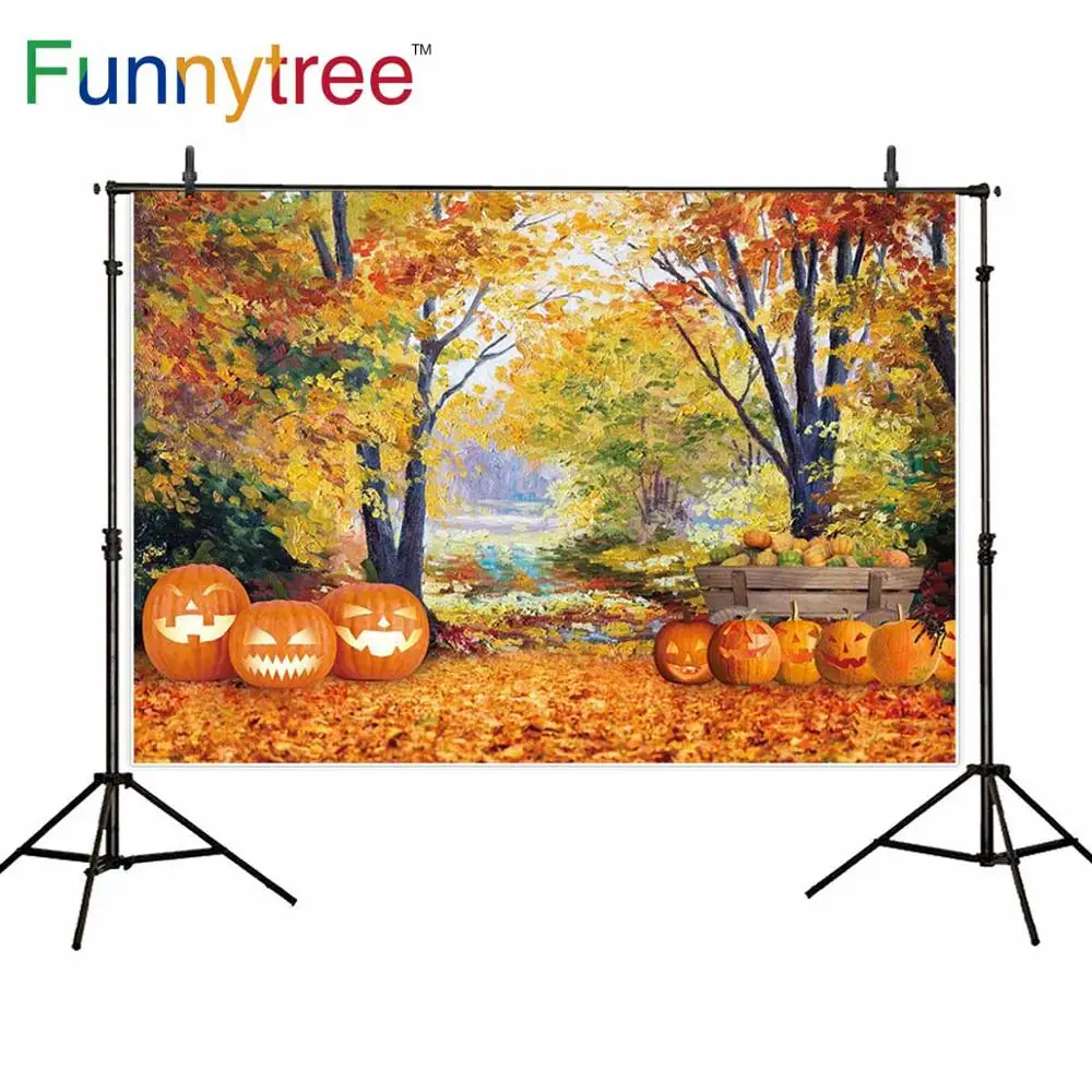 

Funnytree Autumn Fall Forest Backdrop Maple Leave Pumpkin Light Park Photography Background Baby Portrait for Photo Studio Shoot