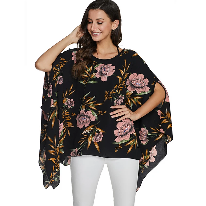 BHflutter blusas mujer de moda 2020 Womens Tops and Blouses Batwing Casual Summer Tops Tees Sexy Black Chiffon Blouses Plus Size