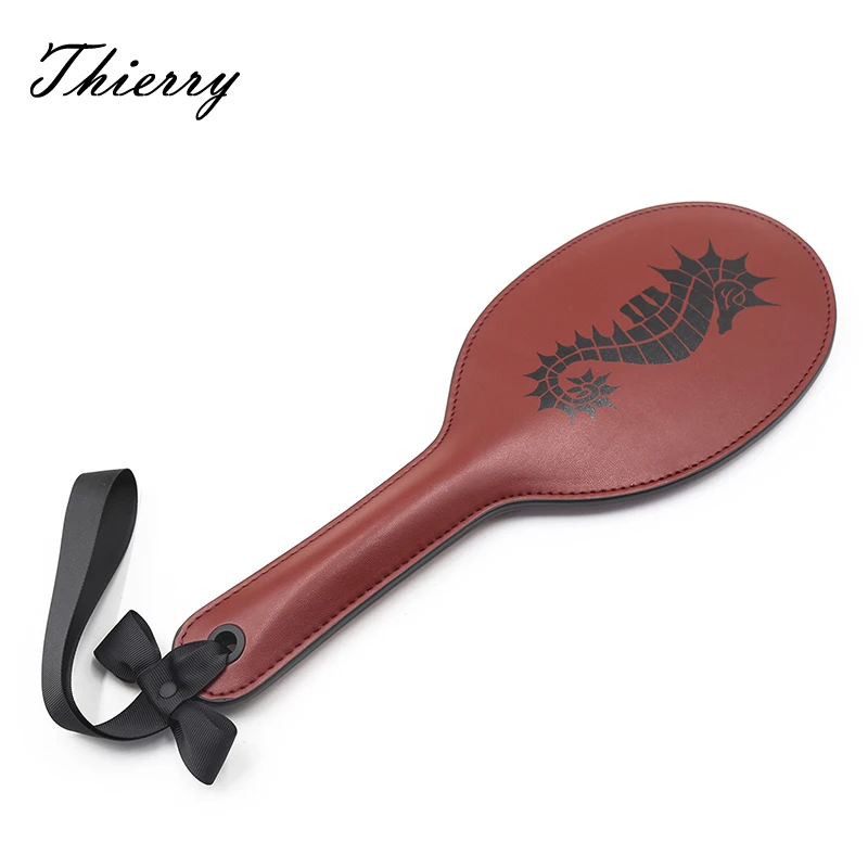Thierry طبقة مزدوجة بولي Leather الجلود فرس البحر نمط مجداف الردف اليد بات SM اللعب سوط فلوجر الرقيق عبودية الجنس لعب الكبار