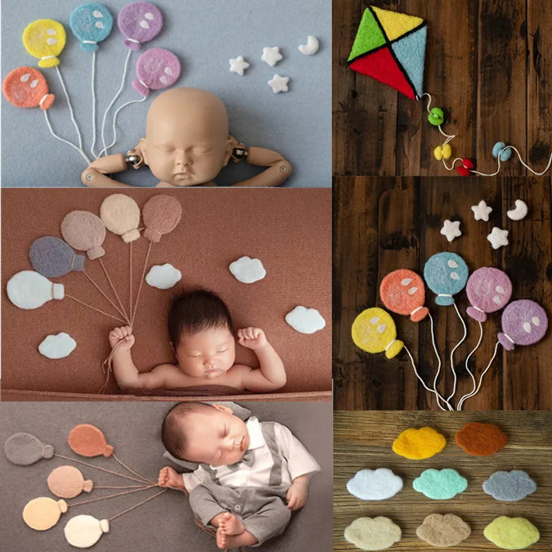 1 Set Newborn Photography Props Handmade Wool Felt Star Moon Balloon Infant Baby Photo Studio Shooting Photography accessories