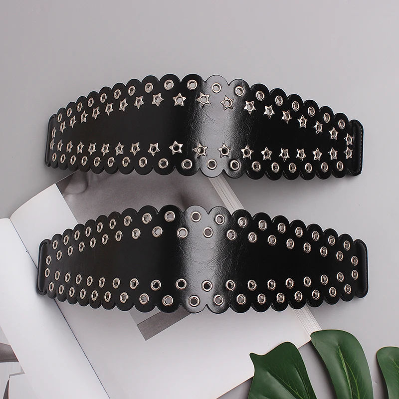 Women's Runway Fashion Hollow Out Black PU Leather Cummerbunds Female Dress Corsets Waistband Belts Decoration Wide Belt TB246