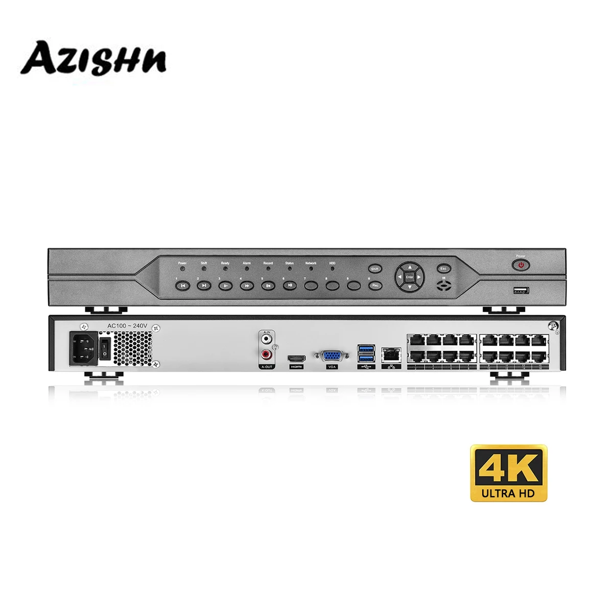 

Видеорегистратор AZISHN 16 каналов 4K Ultra HD 8 Мп POE NVR Onvf H.265 48 В, IP-камера с распознаванием лица, система видеонаблюдения P2P, сеть Xmeye