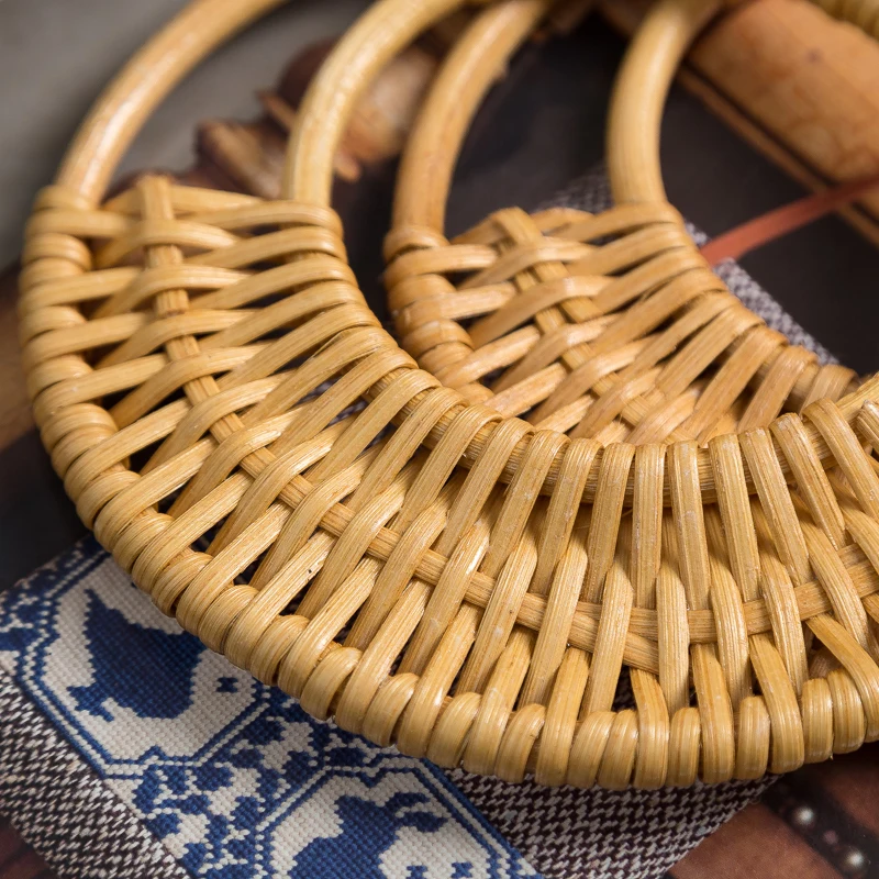 One Pair Rattan Weave Bag Handle Diy Handbag Accessories Handmade Vintage Bag Handle Parts Bamboo Handles Wholesale