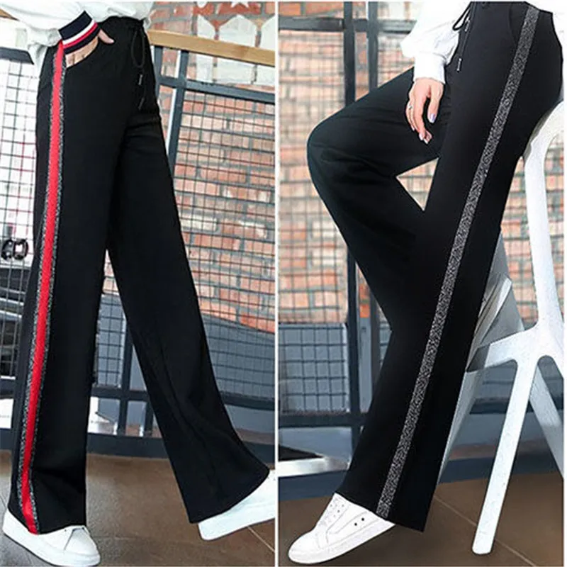 Pantalon à jambes larges pour femme, pantalon de sport décontracté, ample, taille haute, tube droit, automne et hiver