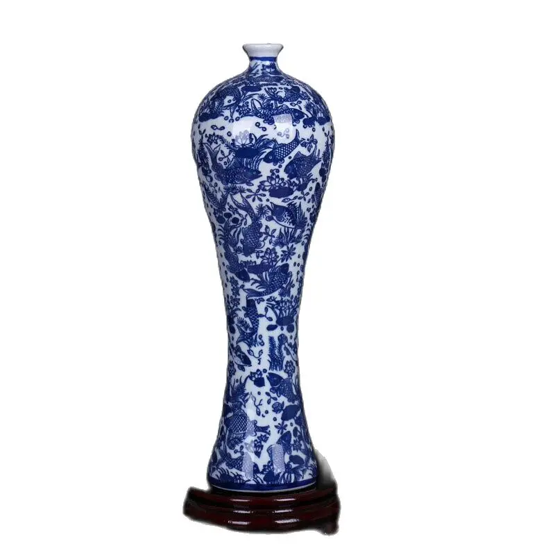 Chinese Old Porcelain Fish Pattern Painting Vases Tall Plum Bottle