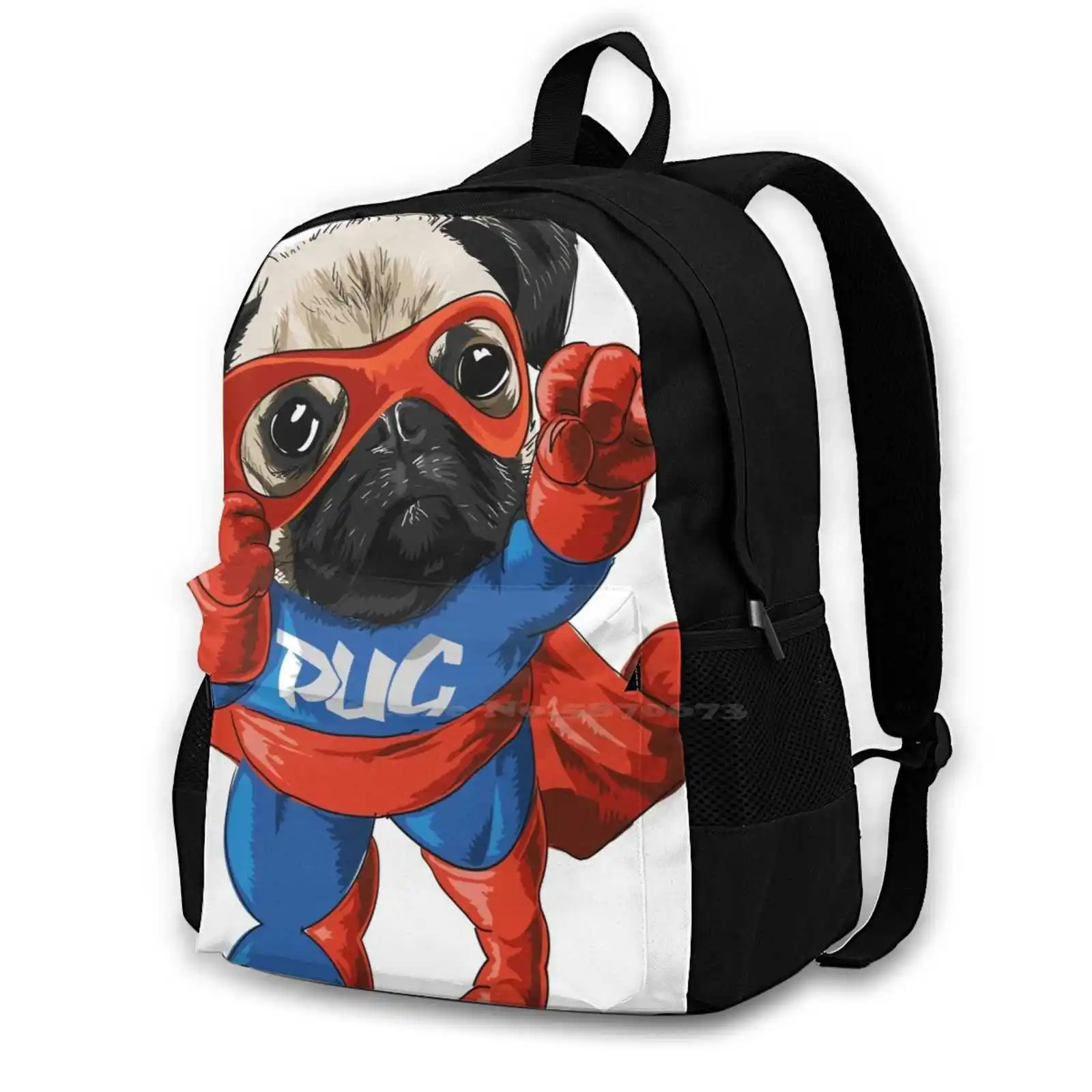 Here Comes The Super Pug Hot Sale Schoolbag Backpack Fashion Bags Puggle Puggy Pug Lover Puglife Cool Pug Pug Dog Pur Art Pug