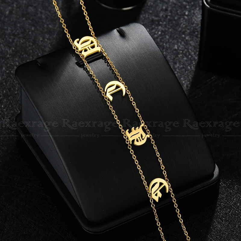 Raexrage Old English Custom Numbers Necklaces Customized Name Chocker Personalized Letters Link Necklace Girl Gothic Jewelry