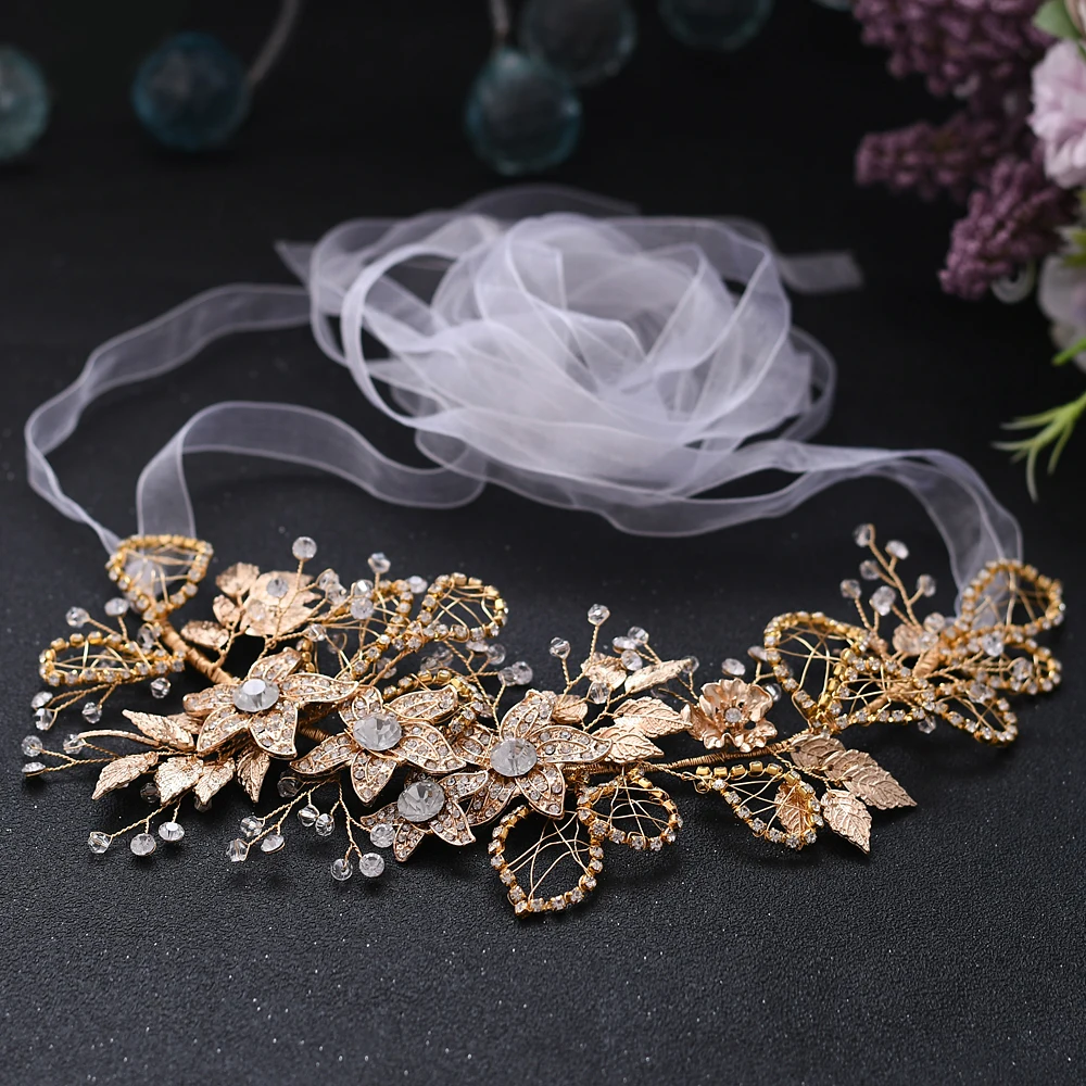 Goldene Legierung Blume Schärpen Hochzeit Gürtel Braut Schärpe Strass Gürtel Dünne Diamant Gürtel für Frauen Kristall Weibliche Gürtel für Kleid