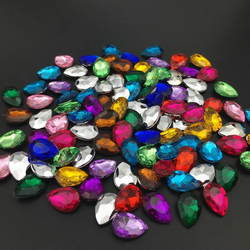 Acrylic 10x14mm 13x18mm Rhinestone various colors teardrop More Colors Acrylic Fancy Stone Pointed back Droplet Beads No holes