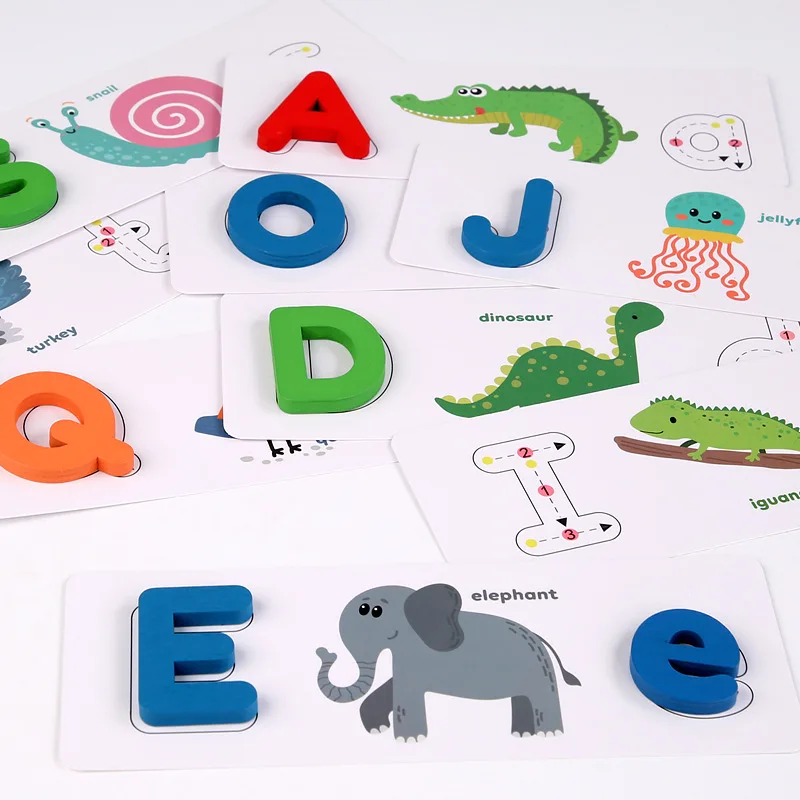 New Kids Wooden Alphabet Letter Learning Cards Set Word Spelling Practice Game Toy English Letters Spelling Card Word Toys