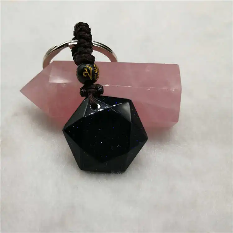 Drop Shipping Natural Energy Stone Blue sandstone Six Stars Lucky Amulet  keychain Protect your safety Love simple fashion