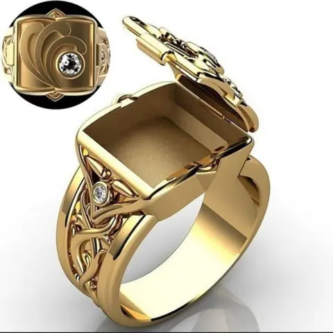 Creative Hot Sale European and American Style Carved Geometric Open Cap Locket Coffin Pattern Ring Men's  Rings for Men