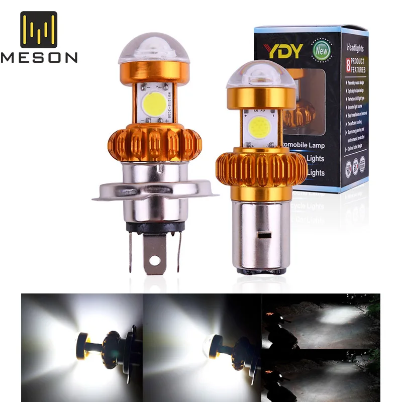 1PC H4 BA20D 3SMD Motorcycle Headlight Hi/Low Scooter Bulb COB Bulb 12V-96V Lamp Motor Fog Headlamp Motorcycle Super Brigh