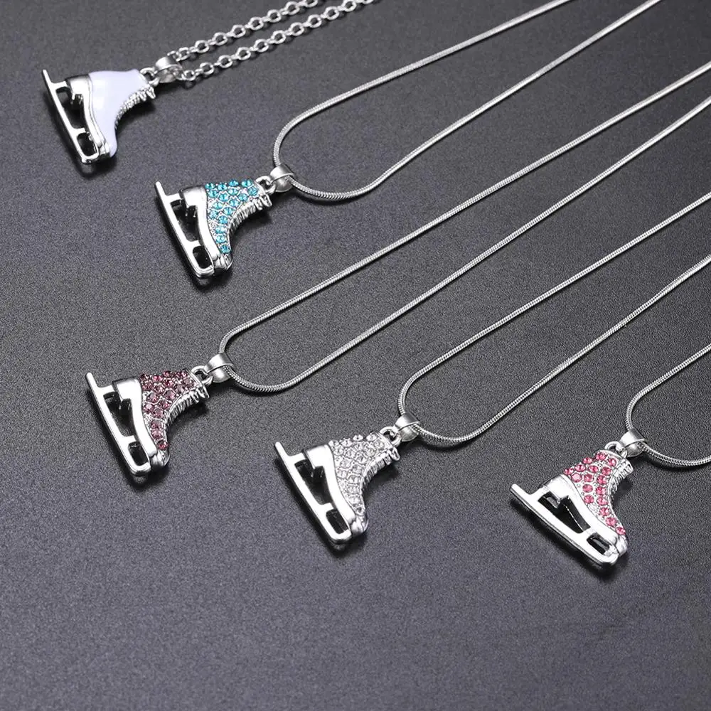 Skyrim Fashion White Enamel Ice Skates Shoes Pendant Necklace Jewelry for Women Classic Long Chain Sweater Necklaces Gift