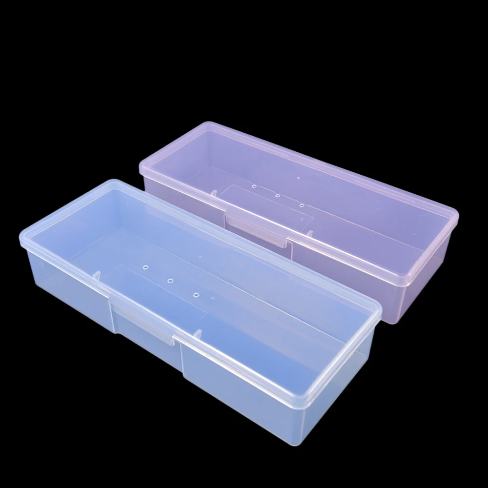 Nail Art Rectangle Plastic Transparent Storage Box Nail Rhinestone Files Container Case 190x70x39mm 