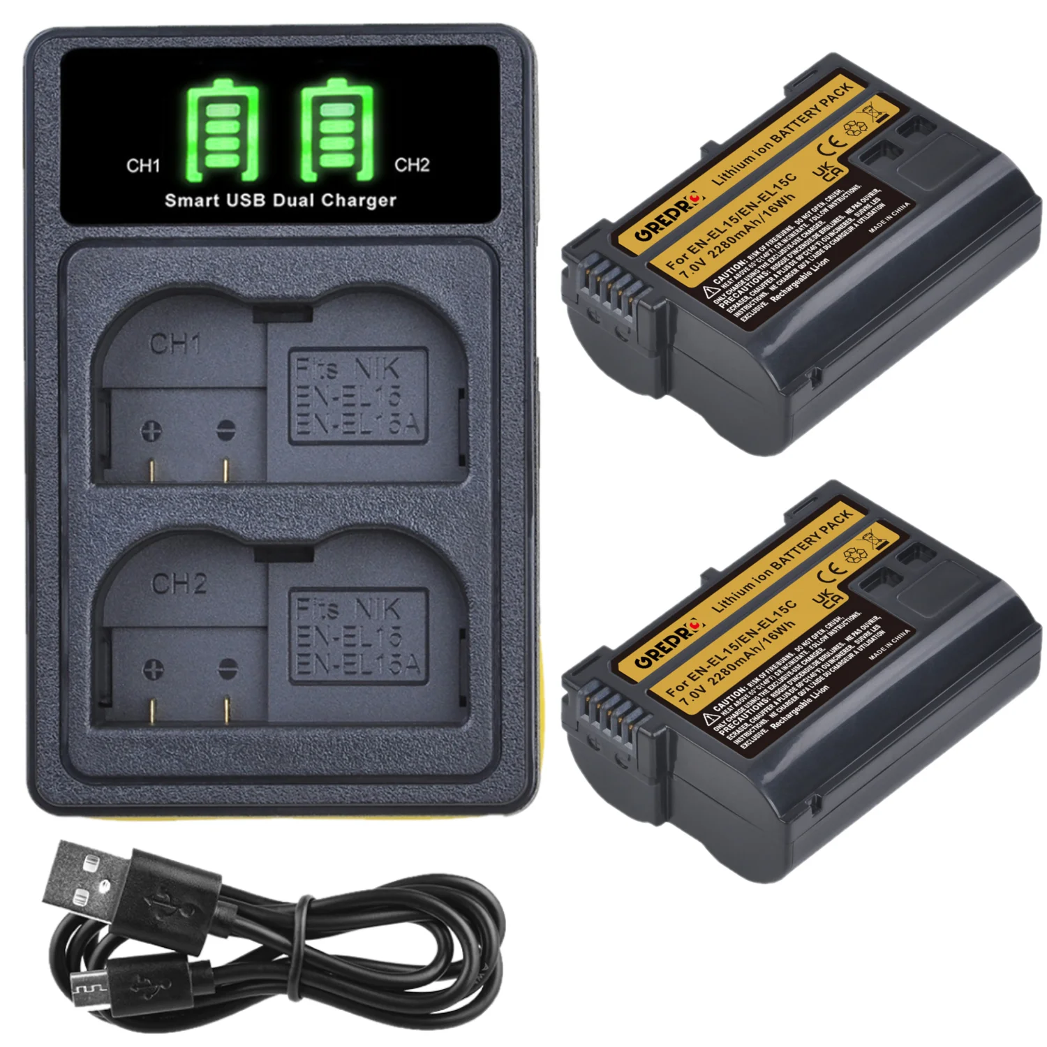 

EN-EL15C EN-EL15B EN-EL15 Battery + Charger with Type-C Port for Nikon Z5 D850 Z6 Z7 D780 D750 D810 D7000 D7500 Z6 ii Camera