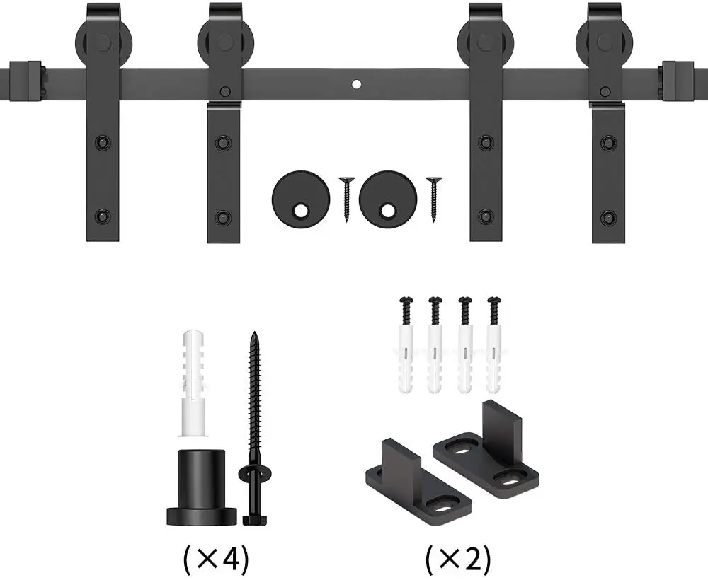 Imagem -06 - Porta Deslizante Haccer 4-9ft Kit para Porta de Celeiro Moderno Porta Dupla Ação Aço Carbono Preto Sistema de Gancho Dobrável