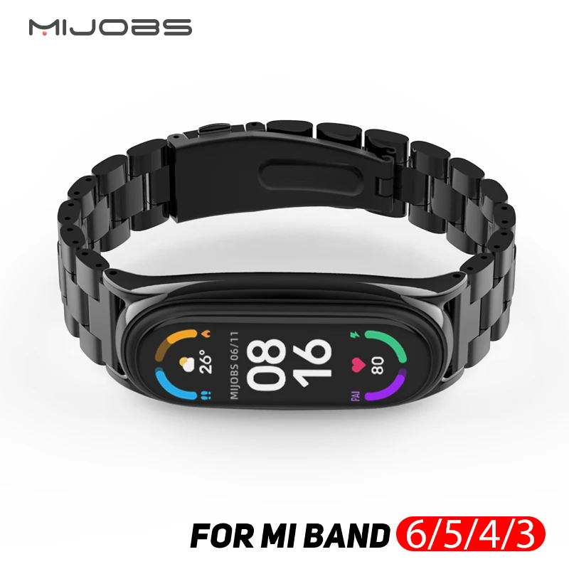 샤오미 미 밴드 3 4 5 6 스트랩, 미 밴드 6 팔찌, 미 밴드 5 스트랩 손목 밴드, Pulseira Miband 4 Correa 금속 나사 없는 스틸