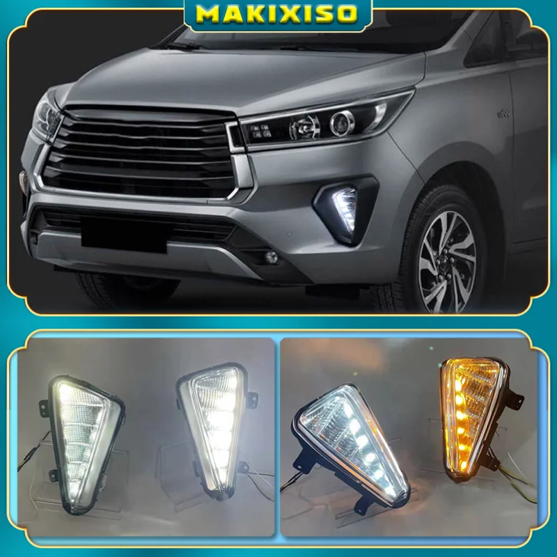 

2PCS Auto LED DRL Daytime Running Light For Toyota Innova 2021 Dynamic Turn Yellow Signal Car DRL Day Light Fog lamp