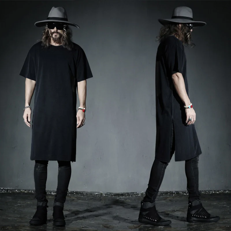 Men's T Shirt Summer long short sleeved men over knee loose casual T shirt large size half sleeve gym clothes trend
