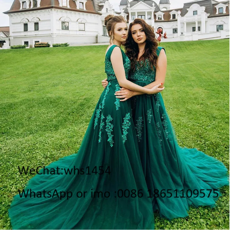 Mbcullyd Dark Green Bridesmaid Dresses Long Elegant Lace Applique Vestido de Fiesta Robe de Soiree Plus Size Wedding Gust Gowns