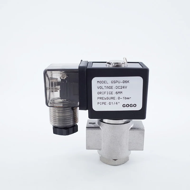 GOGO Stainless Steel 304 Water Solenoid Valve Port 1/4 Inch 40/25/10/1bar Normally Open 12V 220V Zero Pressure Start Valve